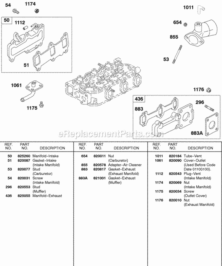 Intake Manifold Exhaust Manifold AC Adapter Diagram and Parts List for 437447-0205-E2  Briggs and Stratton Engine